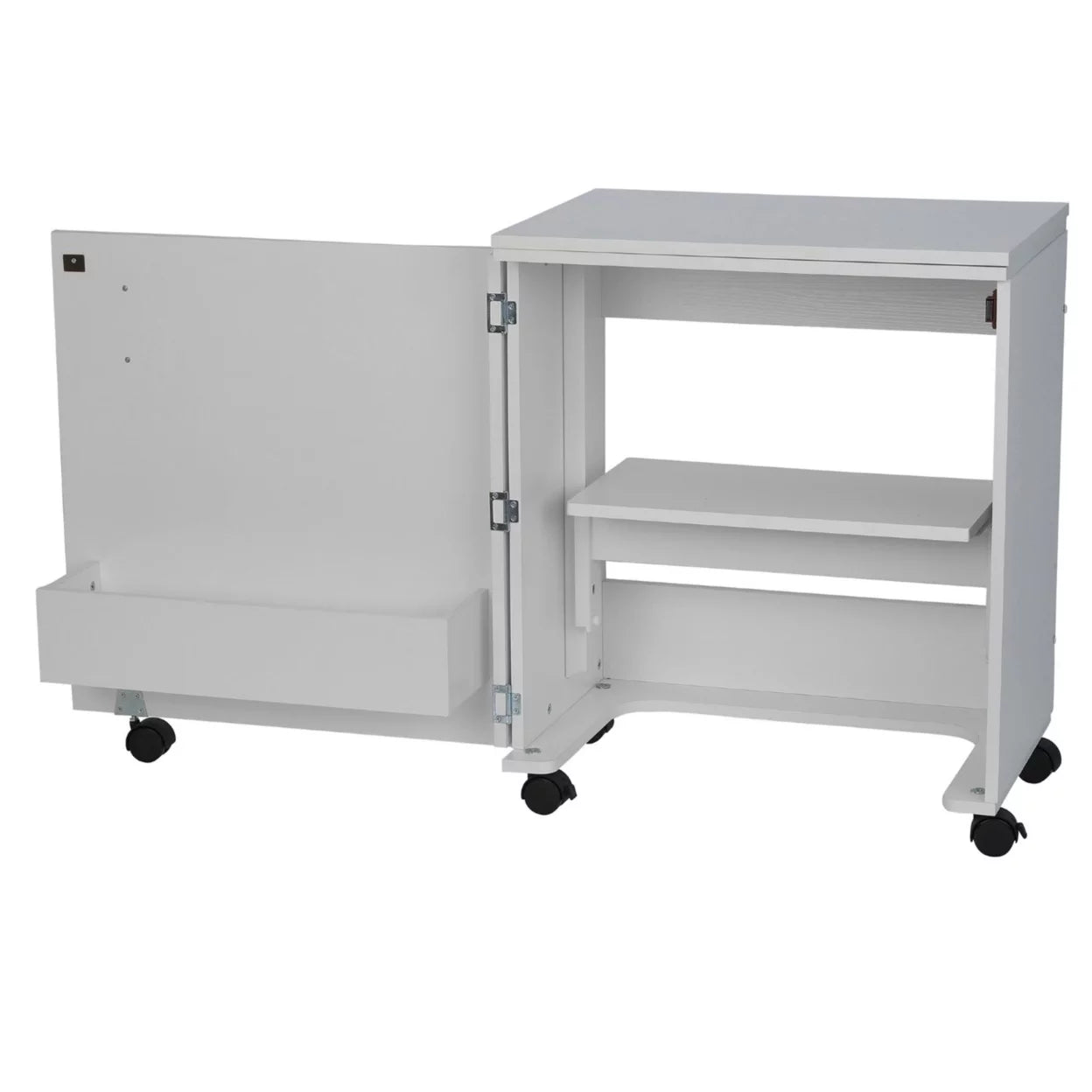 White Sewing and Craft Table with Storage and Adjustable 3-Position Lift L95208