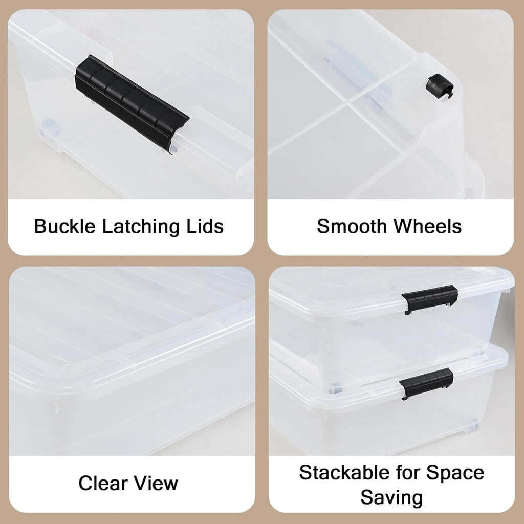 3 Packs Large Clear 50 L Plastic Under Bed Storage Container Bins with Wheels J92769
