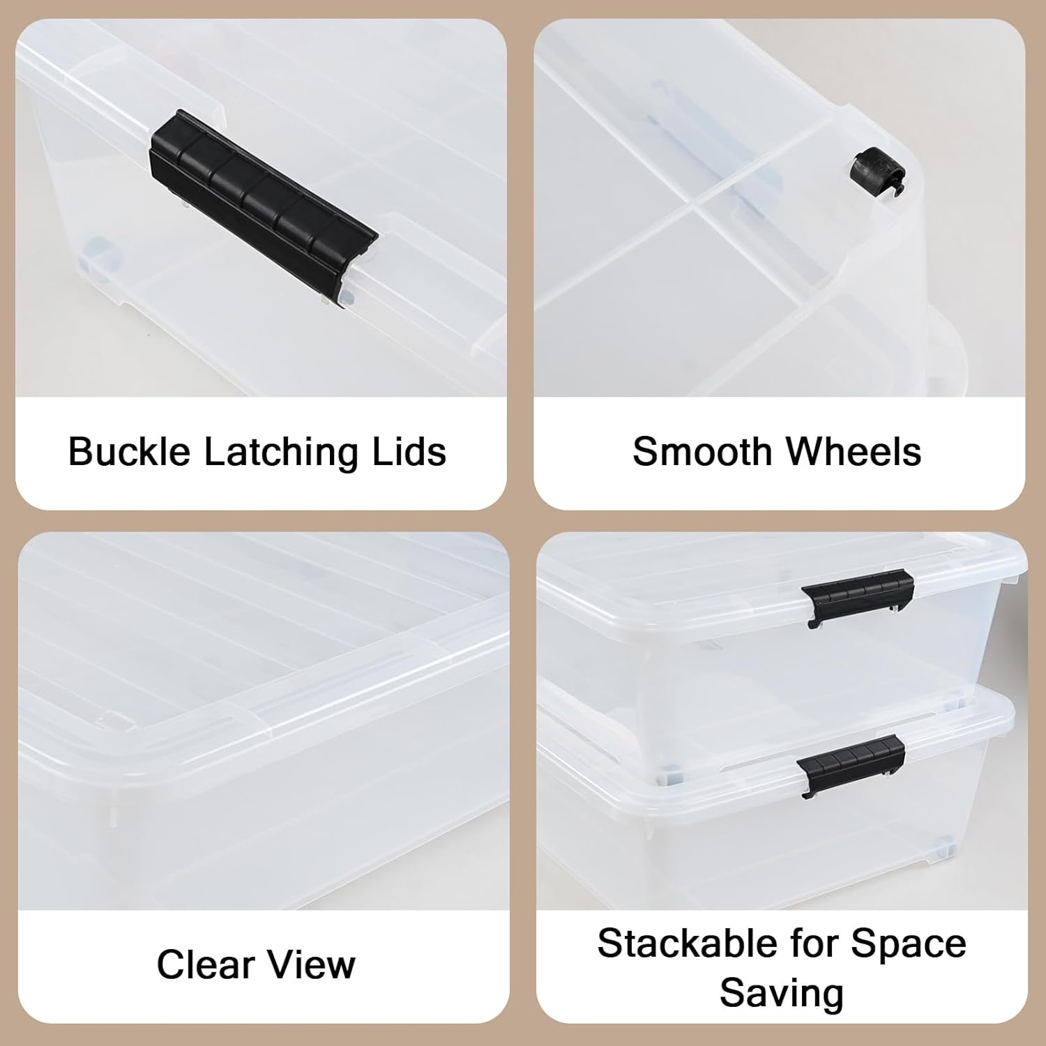 3 Packs Large Clear 50 L Plastic Under Bed Storage Container Bins with Wheels J92769
