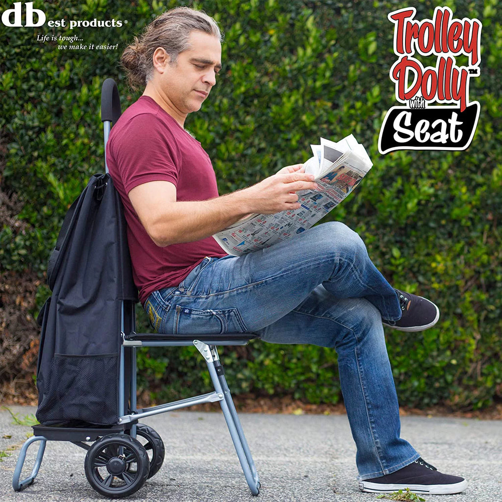 Black Foldable Shopping Cart with Seat Y56936