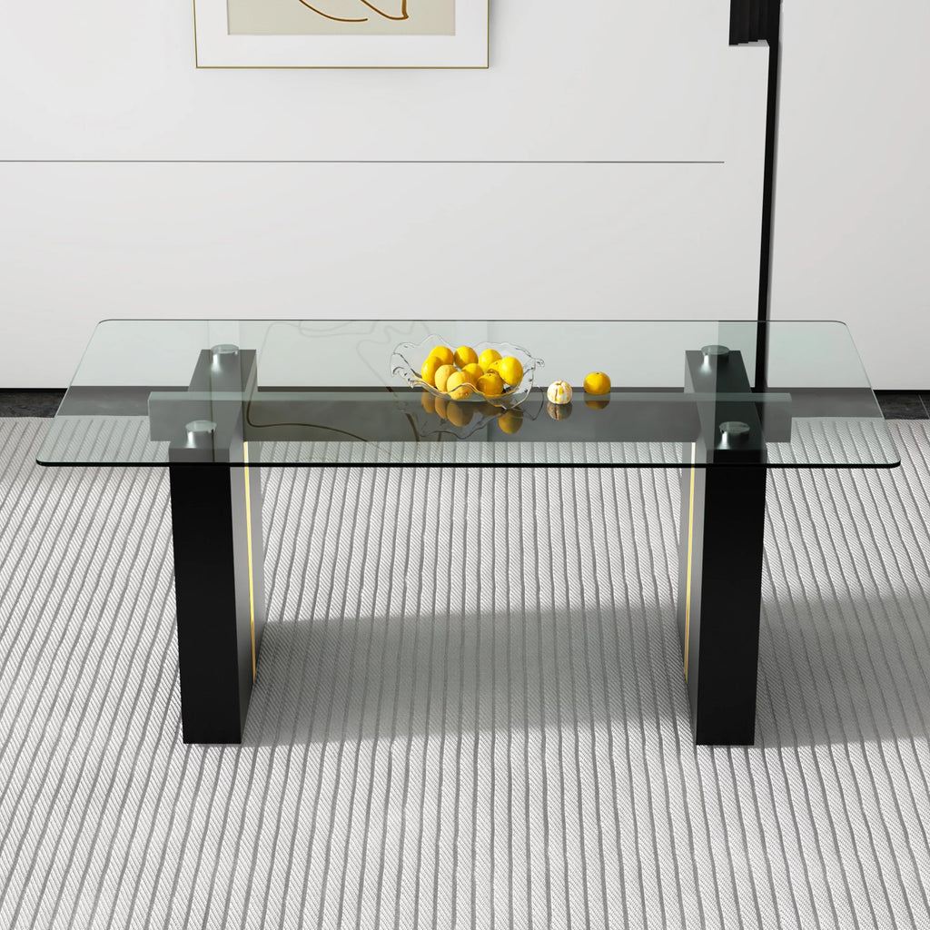 Large Rectangular Glass Table with Tempered Glass Top and MDF Legs E52374