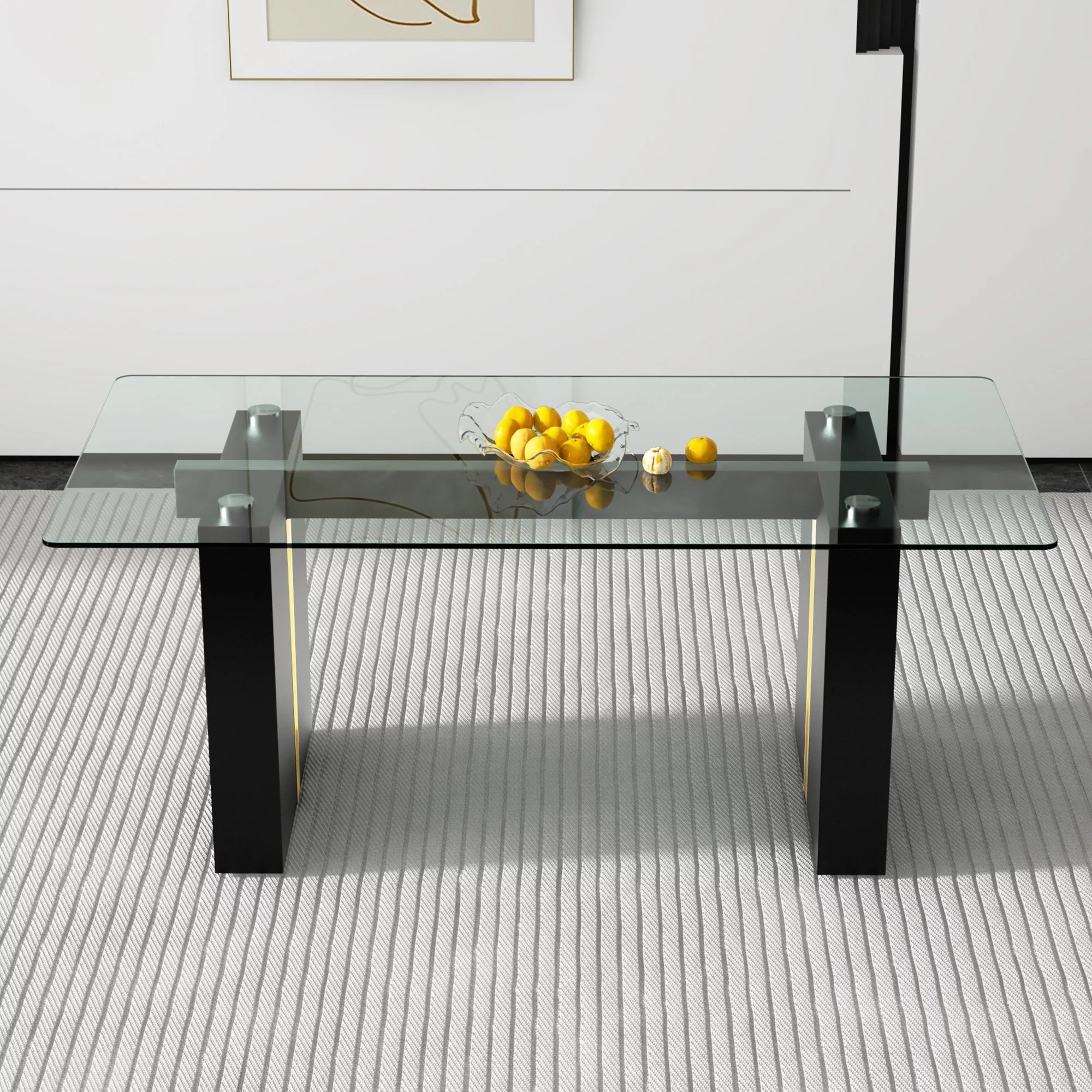 Large Rectangular Glass Table with Tempered Glass Top and MDF Legs E52374