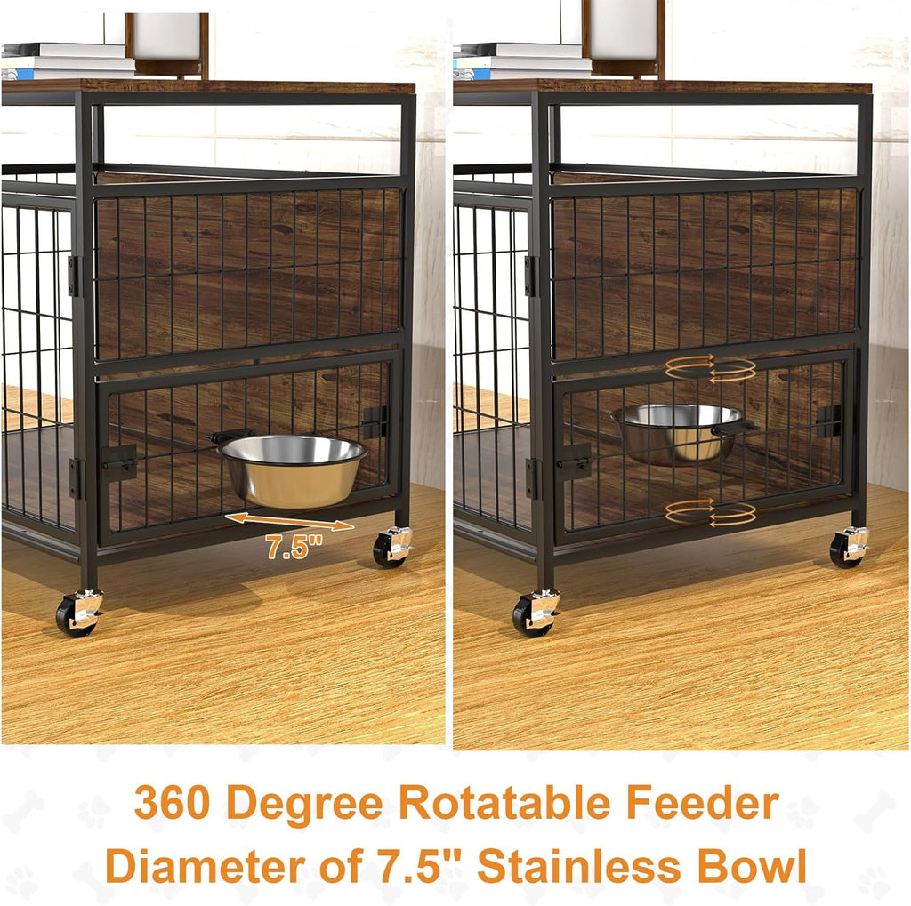 31" Heavy Duty Wooden Dog Crate Furniture with Wheels H437