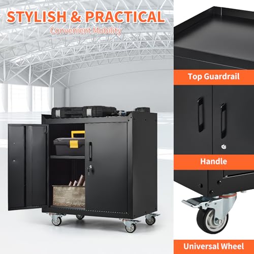 2 Door Lockable Metal Rolling Tool Cabinet with Adjustable Shelves K855