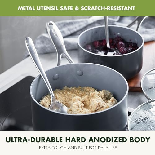 2QT and 3QT Hard Anodized Ceramic Nonstick Saucepan Pot Set with Lids, Gray C784331