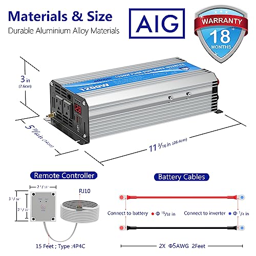 1200 Watt Pure Sine Wave Power Inverter 12V DC to 120V with USB Ports M56459