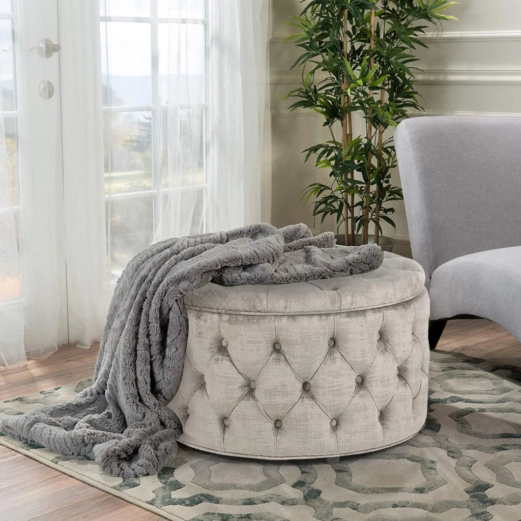 Beige Button Tufted Storage Ottoman W897