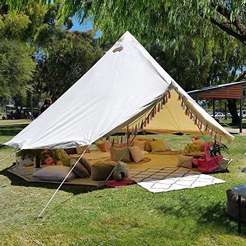 Beige Large Waterproof Cotton Canvas Bell Tent with Roof Stove Jack Hole U492491