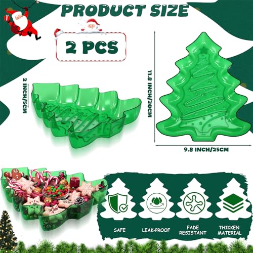 2 Pcs Christmas Tree Shaped Plastic Green Serving Tray G169