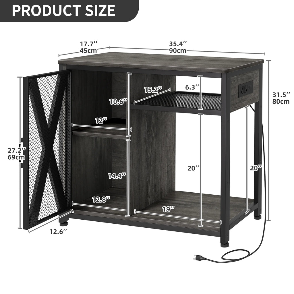 Gray & Black Metal Fish Tank Stand with Cabinet W41491