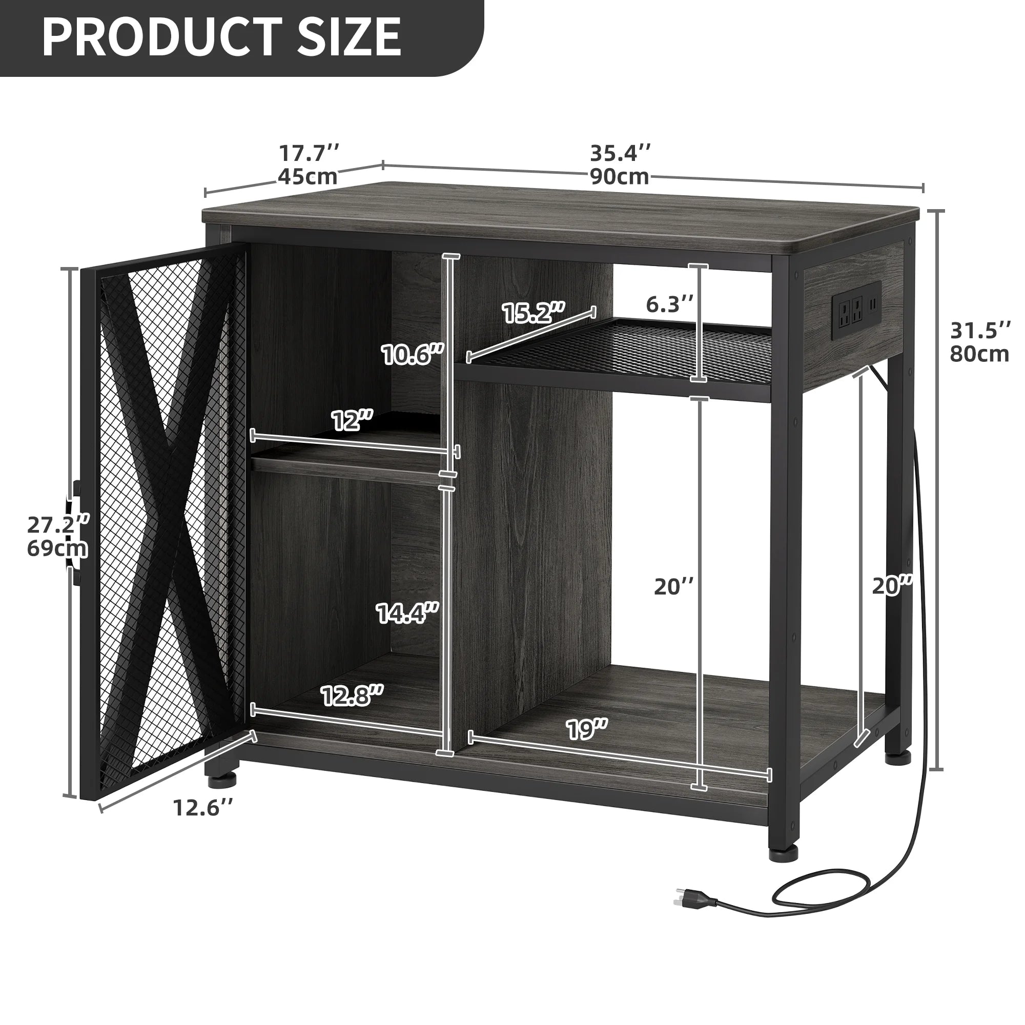 Gray & Black Metal Fish Tank Stand with Cabinet W41491