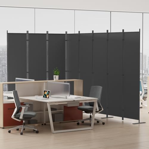 8-Panel 6 ft Tall Indoor Folding Room Divider, Dark Grey T34309