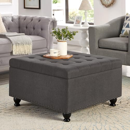 Beige Storage Ottoman with Wooden Legs P472