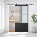 Black 3-Panel Frosted Tempered Glass Sliding Barn Door V43030