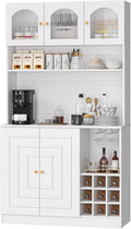 White 71" Tall Freestanding Kitchen Pantry Cabinet with Microwave Stand & Power Outlet J7364