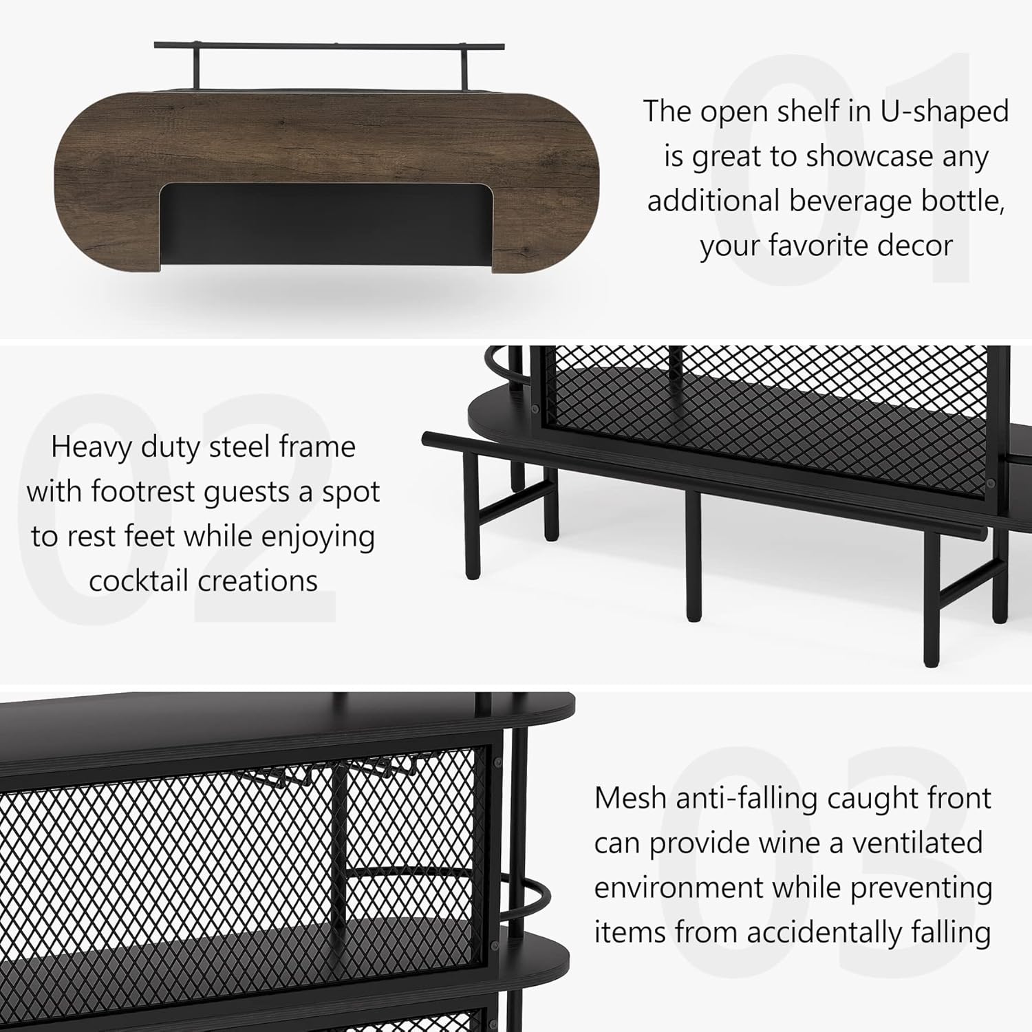 Black and Walnut 4 Tier Bar Cabinet with Storage Shelves F7515
