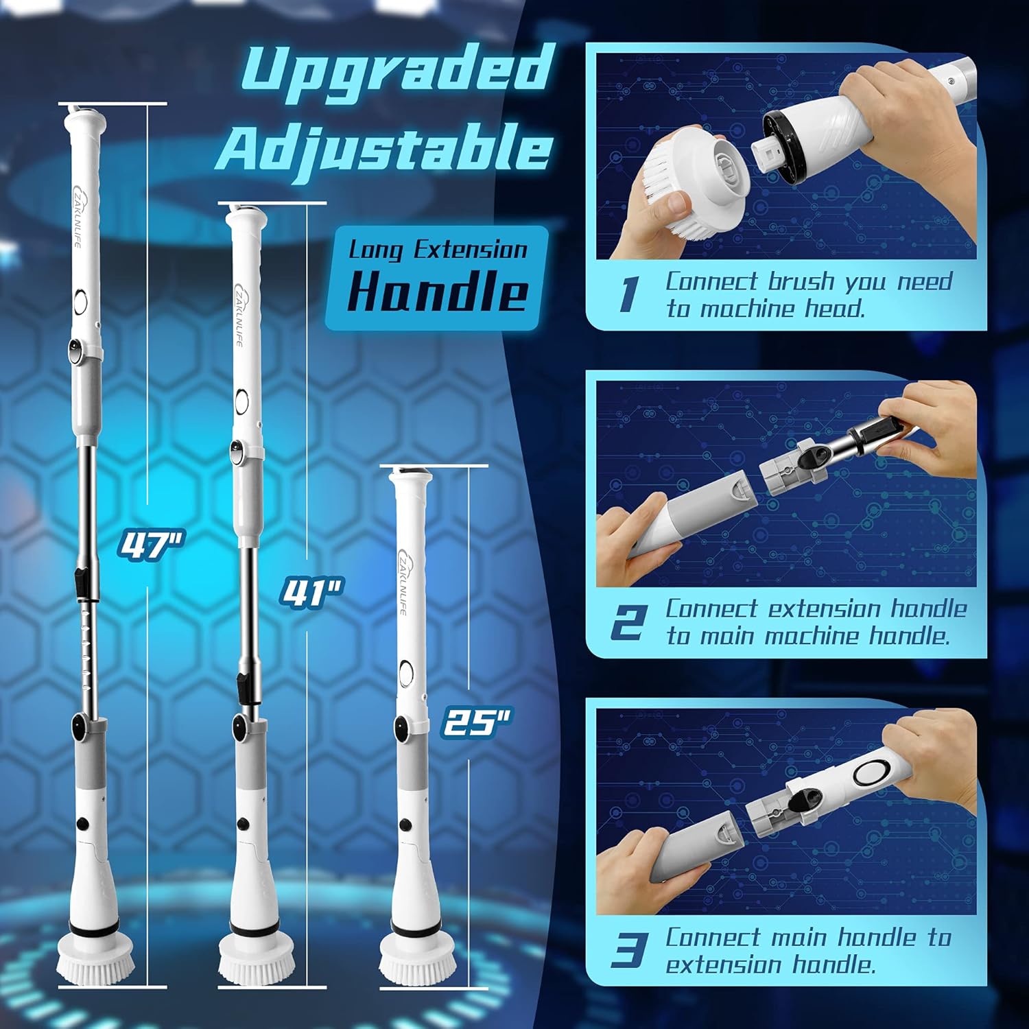 Electric Spin Scrubber with Adjustable Extension Handle & 4 Replaceable Brush Heads N8290