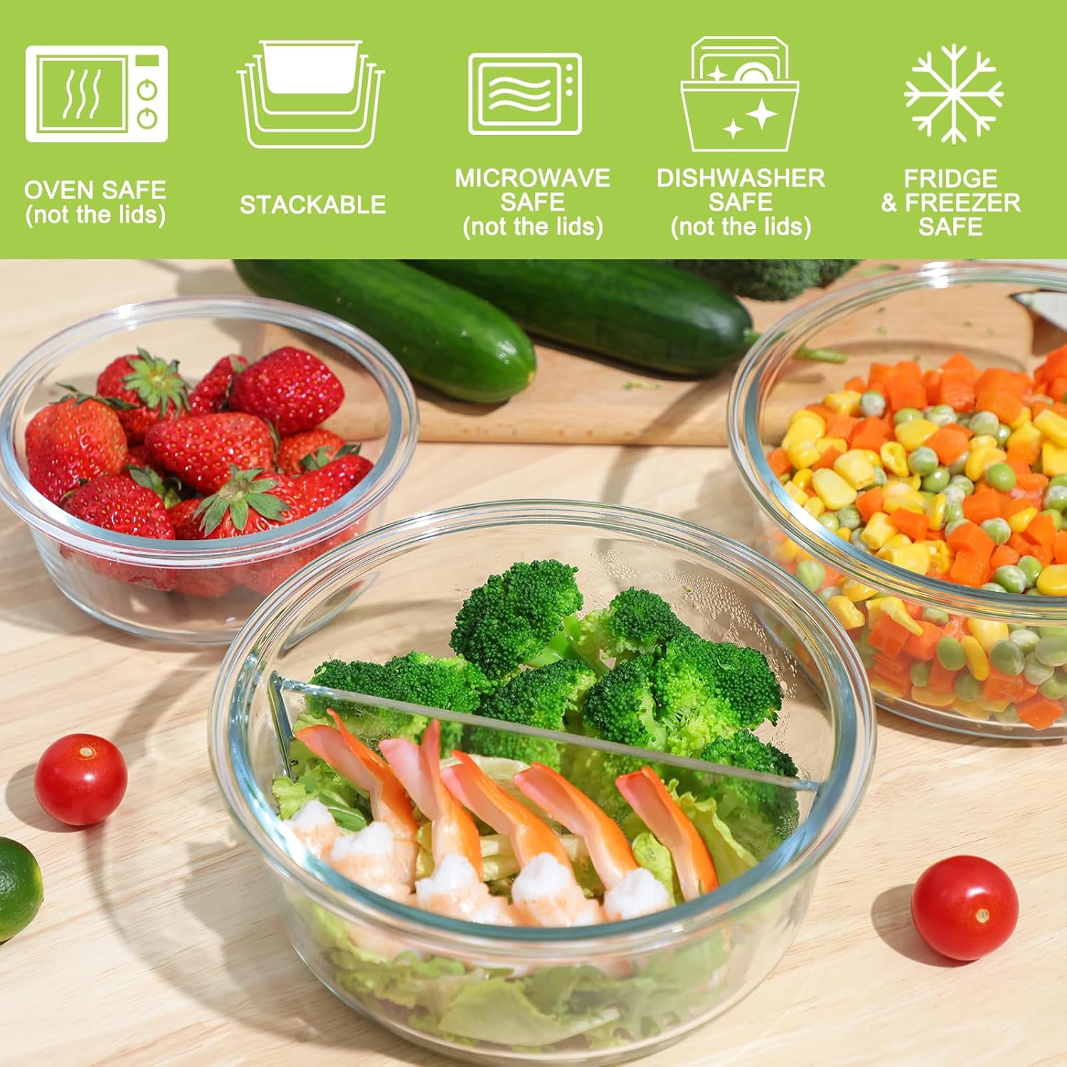 10pc Glass Food Storage Container with Lid, Gray Round Glass Meal Prep Containers D9281