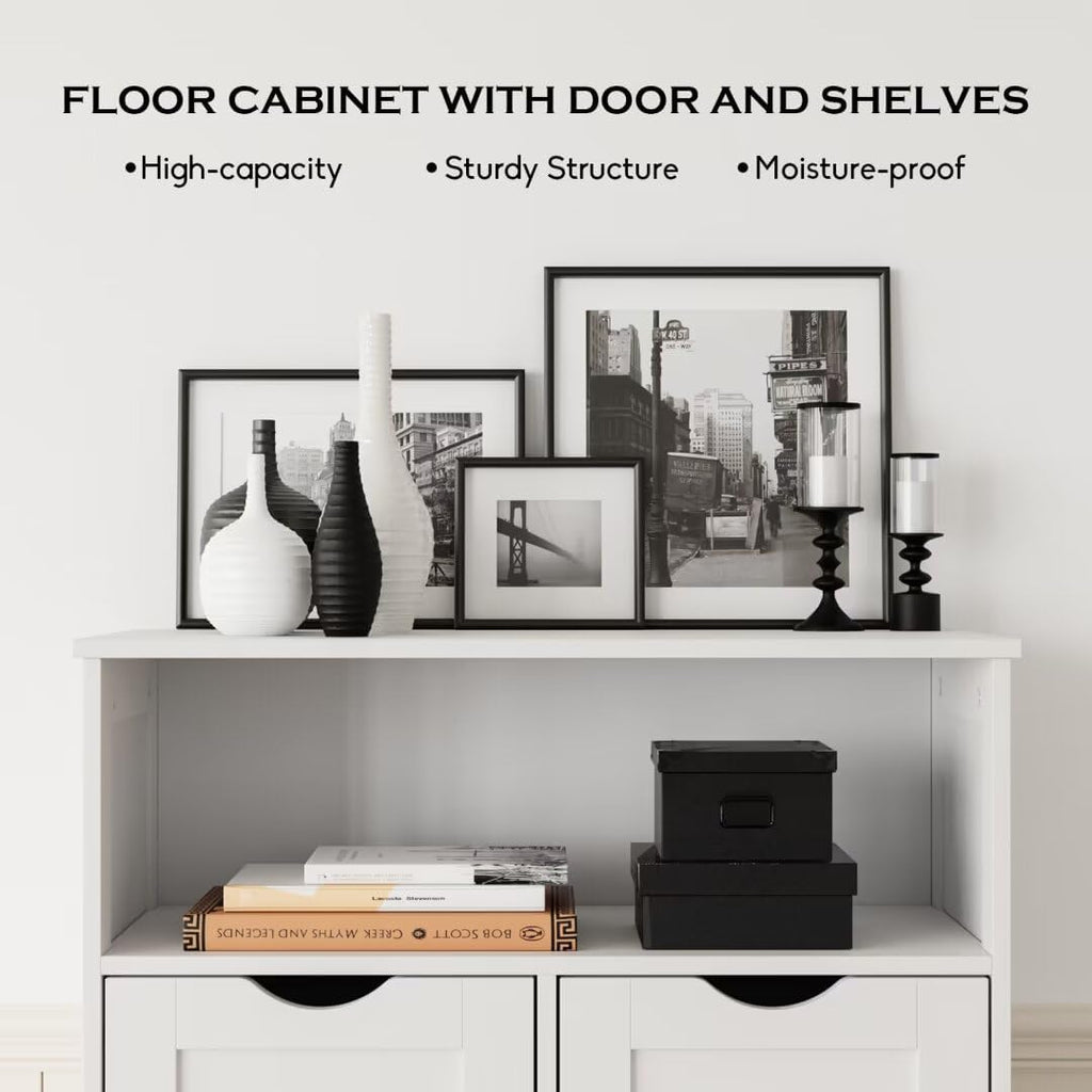 White Wooden Storage Cabinet with Five Drawers and One Door J661580