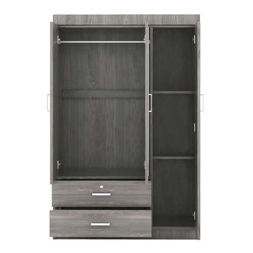 Gray Wood Armoire Wardrobe with Mirror S19775