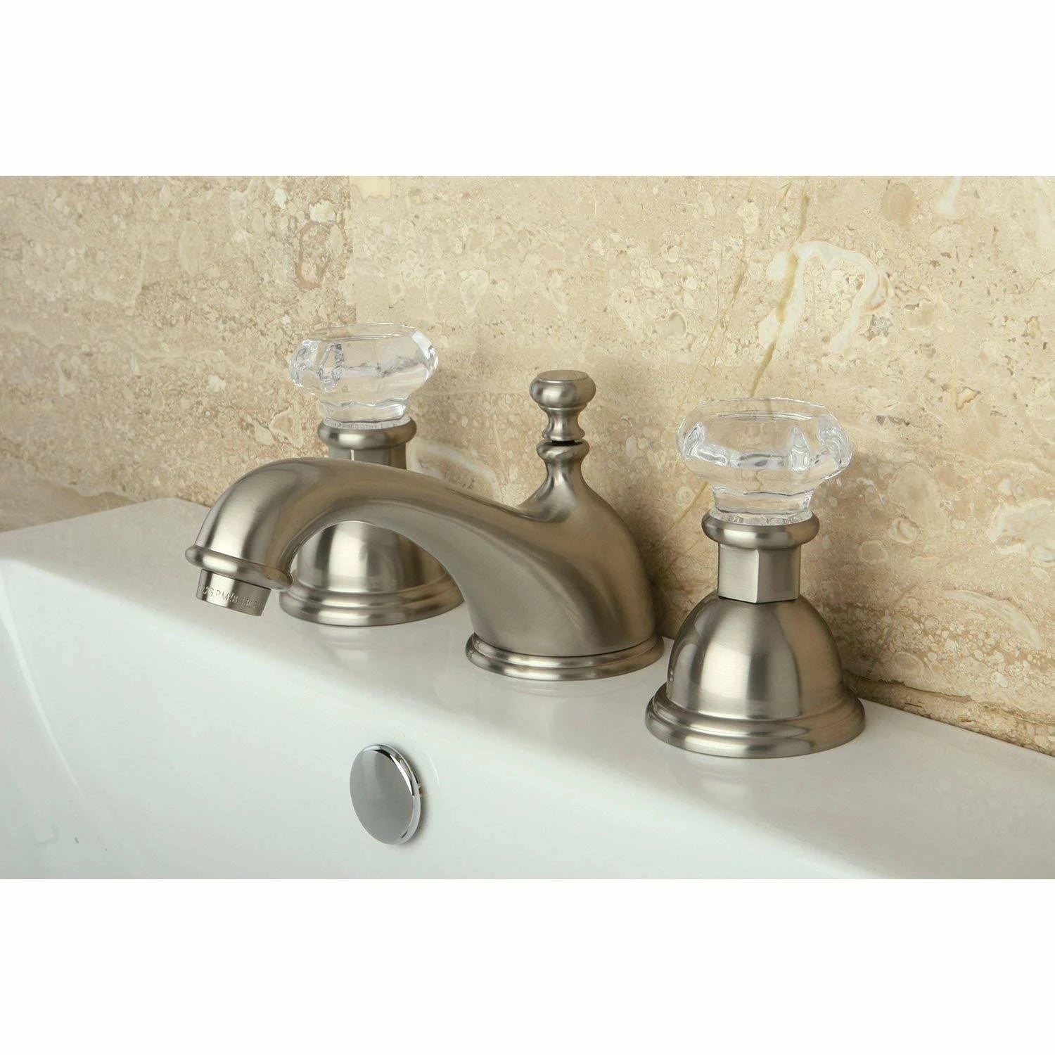 Satin Nickel Widespread Lavatory Faucet with Crystal Handle P2115