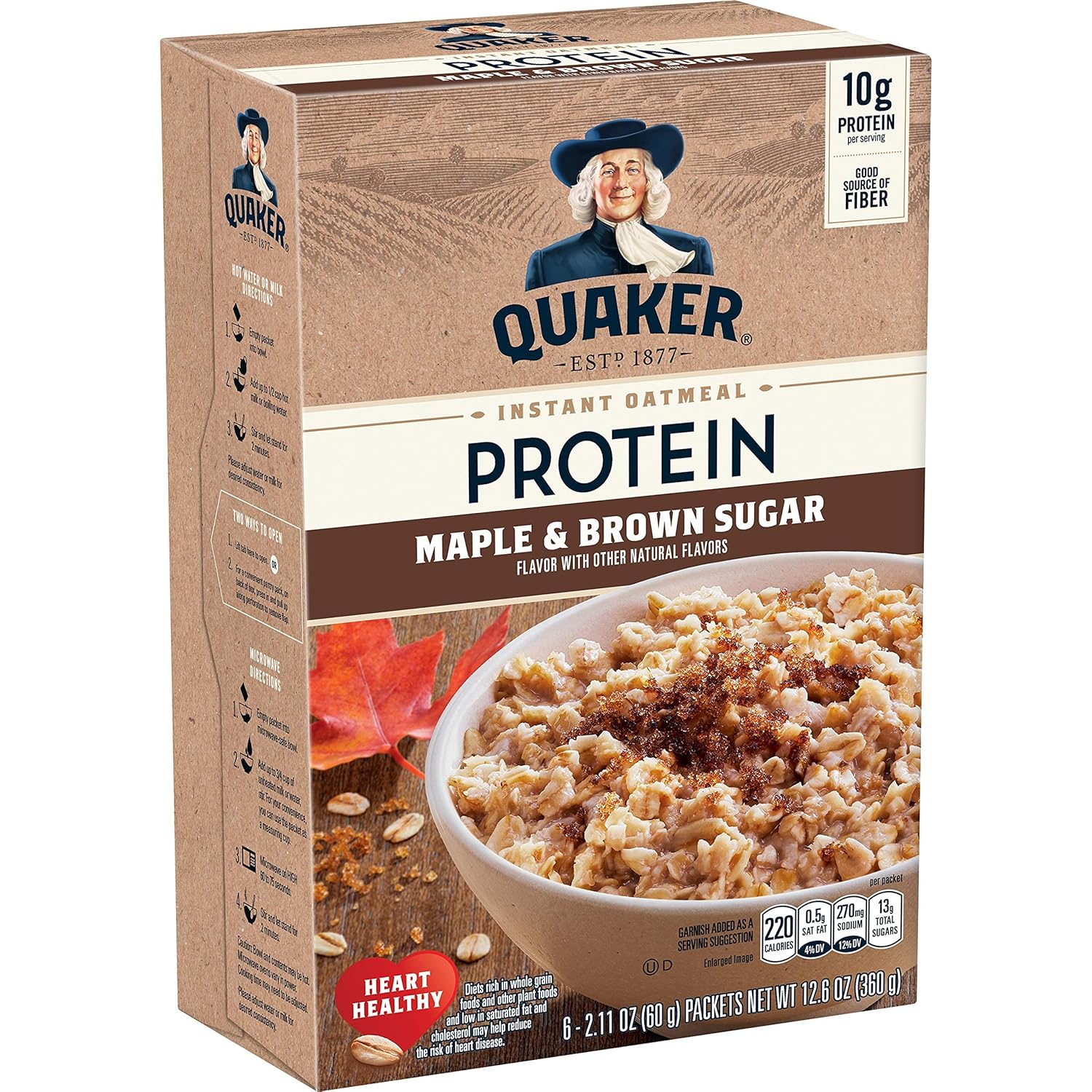 Protein Maple Brown Sugar Instant Oatmeal, 12.6 oz, Pack of 6 H613