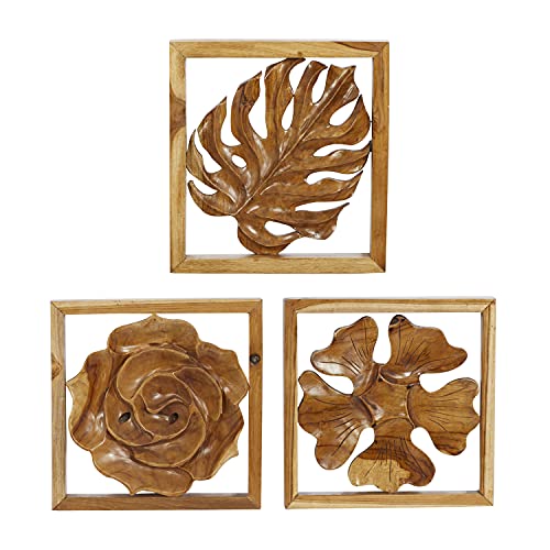 Set of 6 Brown Teak Wood Wall Sculpture B520803