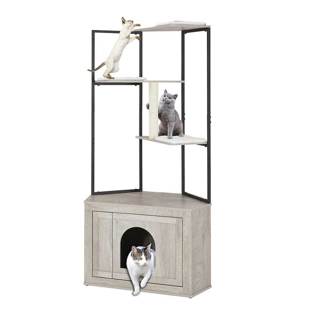 Corner Box Enclosure with Cat Tree Tower Cat Litter P32515