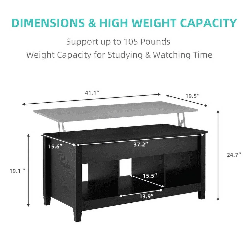 Black Lift Top Coffee Table with Storage Compartment and Open Shelves L24619