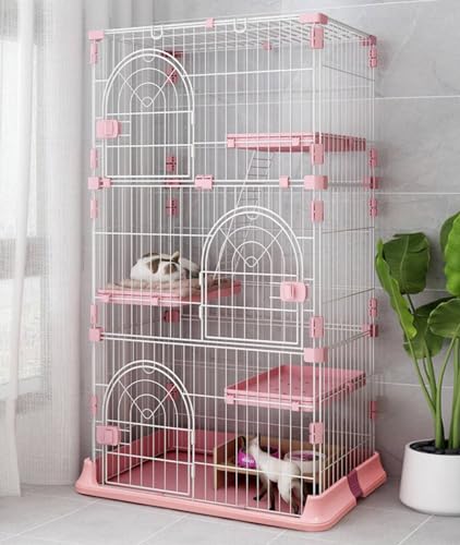 Pink 52 Inches Metal Cat Cage with 3 Platforms and 1 Ramp Y196194
