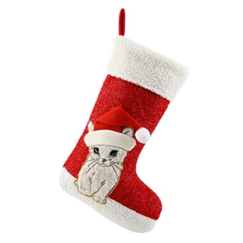 18’’ Red Felt Cat Christmas Stocking W1765