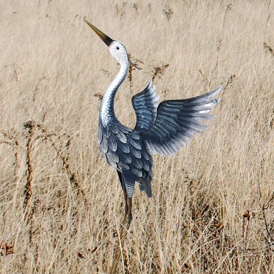 33 Inch Blue Metal Crane Statue X408910