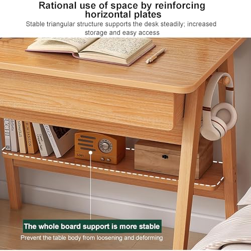 Walnut Wood Writing Desk with Drawers and Storage Shelves B37095