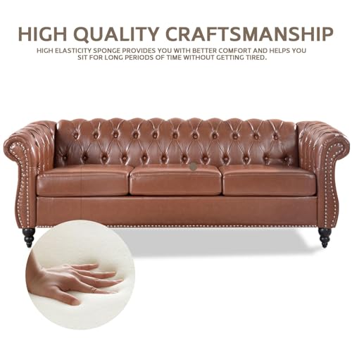 Black Faux Leather 3-seater 84in Sofa with Rolled Arm and Buttoned Chesterfield Z39955