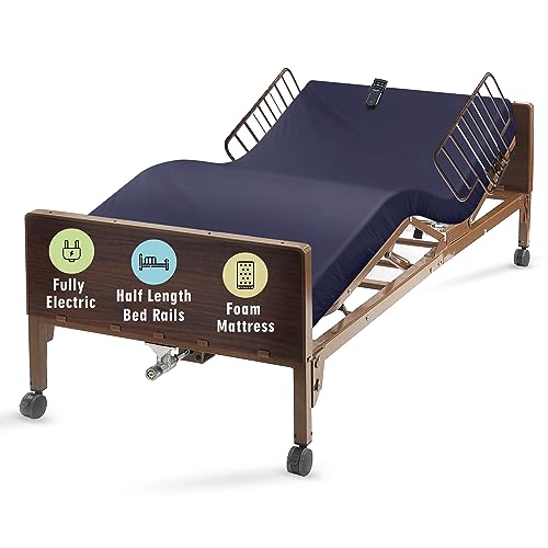80" x 36" Fully Adjustable Electric Hospital Bed with Foam Mattress and Half Rails W70152