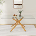63 Inch Glass Dining Table with Tempered Glass Top and Silver Metal Legs C249