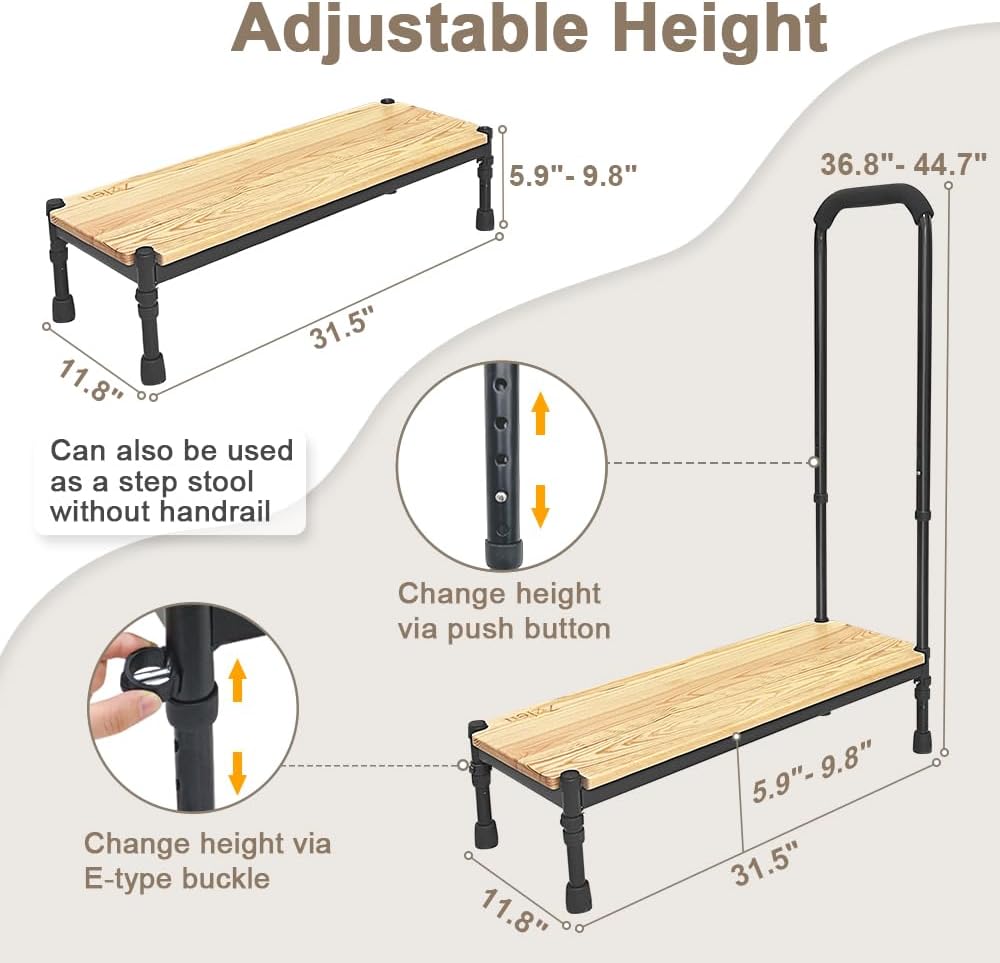 Adjustable Height Bed Step Stool with Handrails K835