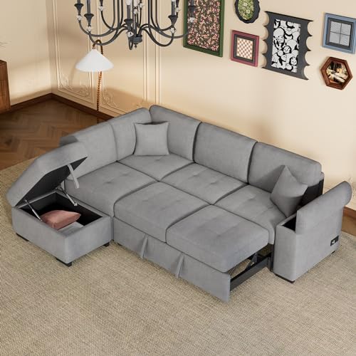 Dark Gray L-Shape Modular Sectional Sofa with Ottoman B894