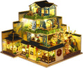 Miniature Three-Storey Villa Dolls House, Wooden Furniture, DIY Dollhouse Kit with LED Z23570