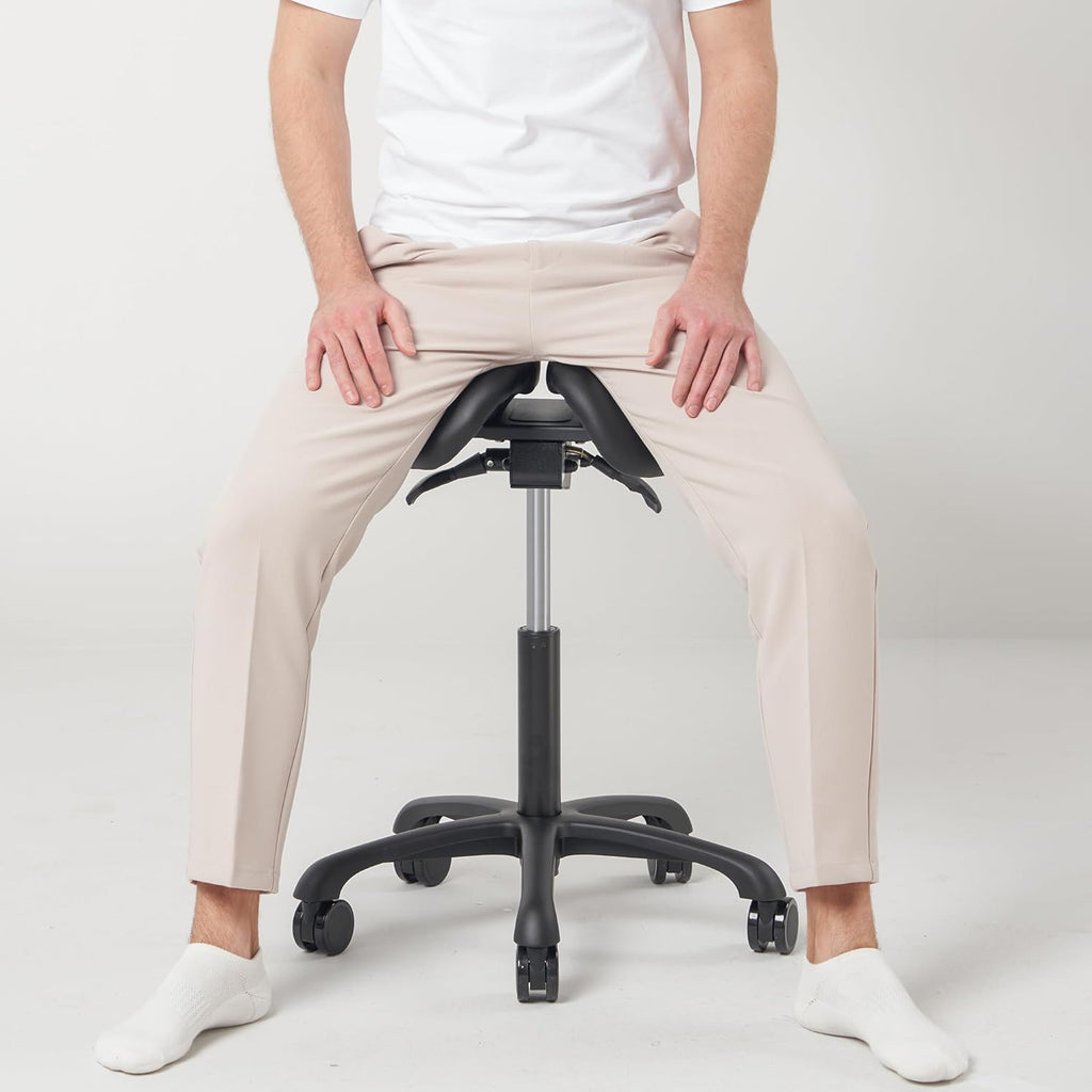 Black Ergonomic Saddle Stool with Aluminum Base L78073
