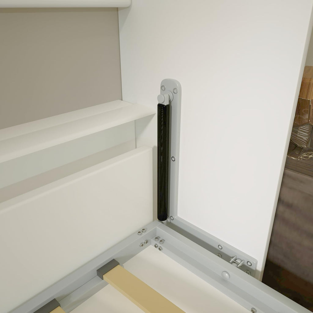 White Twin Size Wall Bedframe with Six Storage Shelf B62002