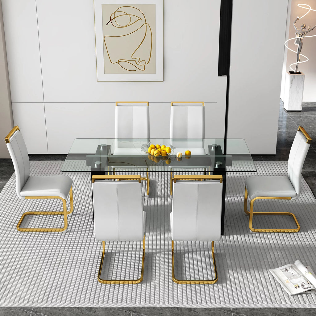 Large Rectangular Glass Table with Tempered Glass Top and MDF Legs E52374