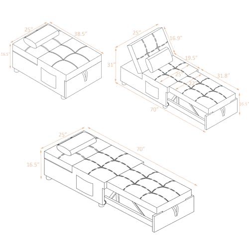 3-in-1 Adjustable Linen Sofa Bed D738581