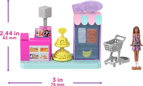 Mini Land DreamHouse & 3 Playsets with 4 1.5-Inch Dolls, Doll House Furniture & Accessories S44945