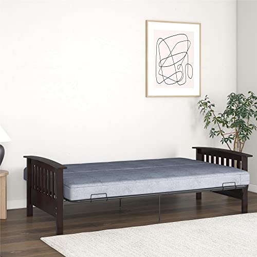 Brown Full Size Wood and Black Metal Futon Frame O29045