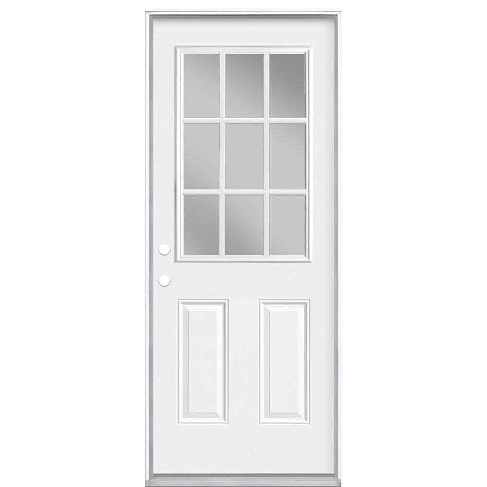 32 in. x 80 in. 9 Lite Right-Hand Inswing Primed Steel Prehung Front Exterior Door M521135