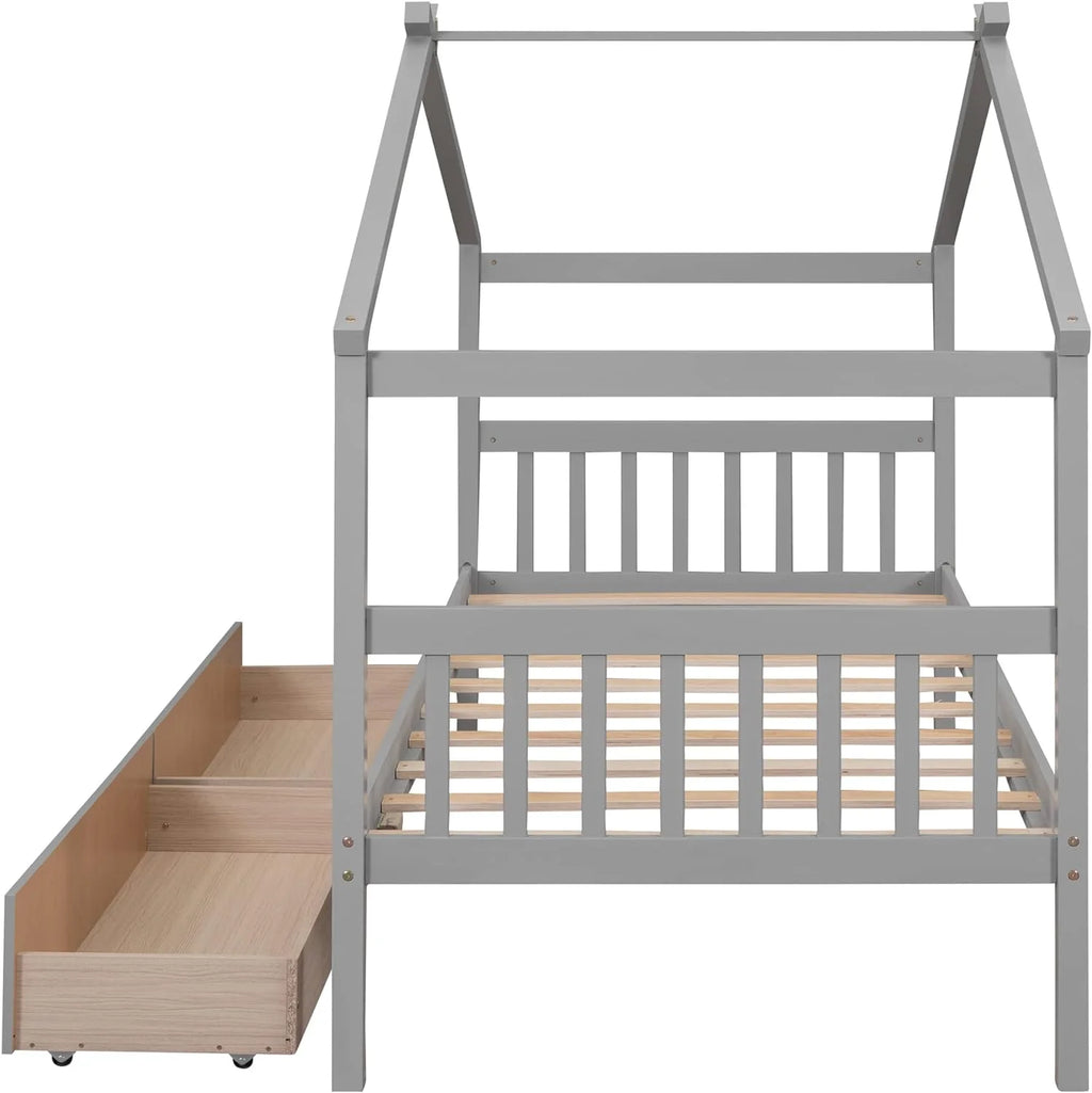 Gray Wooden Platform Bed With Drawers Y832