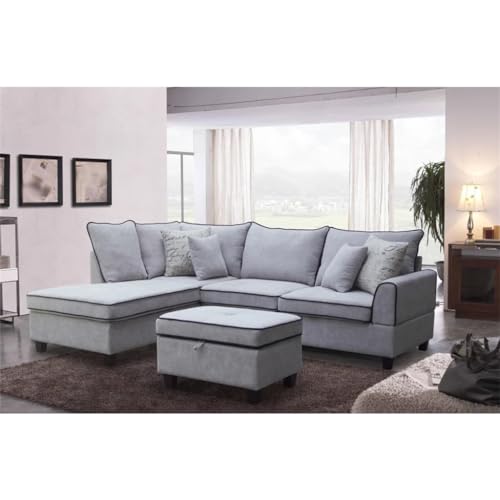 Light Gray Fabric Sectional Sofa with Storage Ottoman H4112