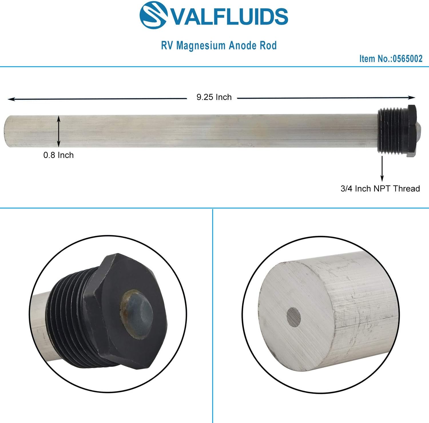 Magnesium Anode Rod with PTFE Thread Seal Tape, 9.25L x 3/4 NPT - 2 Pack Y824866