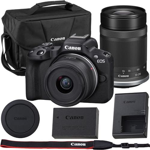 Black Mirrorless Camera with RF-S 18-45mm and RF-S 55-210mm Lens Kit R200